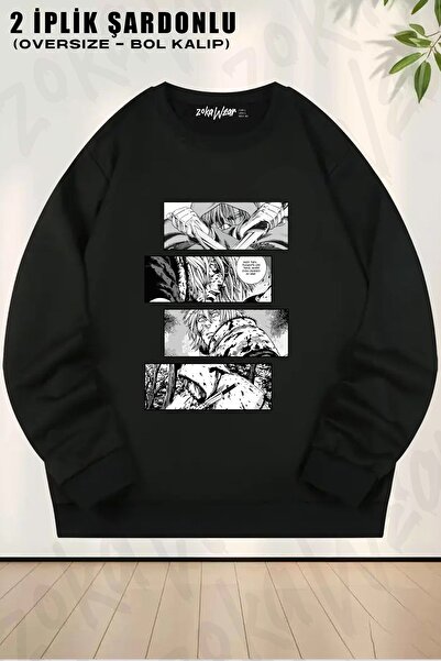 ZOKAWEAR Unisex Vinland Saga Thorfinn (Manga) Baskılı Oversize Bisiklet Yaka Sweatshirt