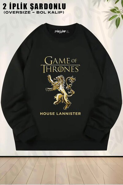 ZOKAWEAR Unisex Lannister Game Of Thrones Baskılı Oversize Bisiklet Yaka Swea...