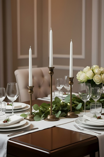 AA HomeLight 3'lü Eskitme Mumluk Takımı, Dekoratif Ev Aksesuarı Paslanmaz Şamdan Seti