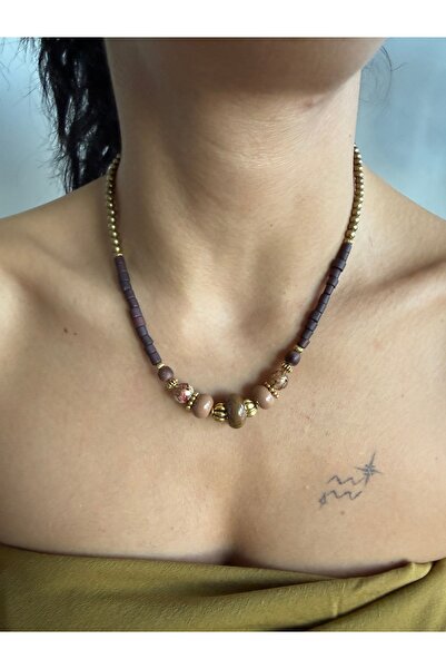 dela otantik Authentic Glass Beaded Handmade Women's Necklace – Ethnic Bohemian Flashy Bijouterie Jewelry - Beaded Necklace