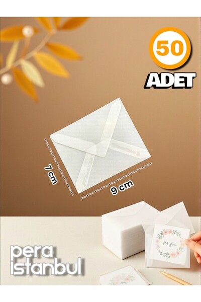 Pera İstanbul 50 Adet 7x9 Aydınger Transparan Şeffaf Zarf Davetiye Lüks Tebri...