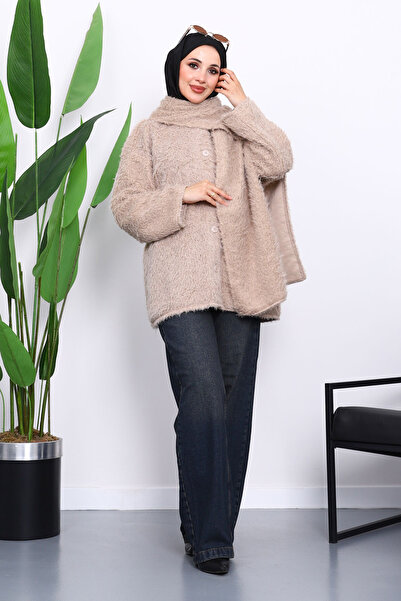 İmajButik Angora Jacket with Mink Scarf Gift and Buttons