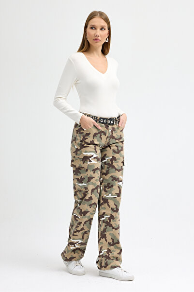 Pantastic Jeans Ang Mid-Rise Wide Leg Camouflage Print Women's Jeans