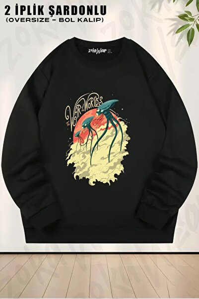 ZOKAWEAR Φούτερ Unisex The War Of The World με τύπωμα oversized με λαιμόκοψη