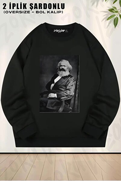 ZOKAWEAR سويت شيرت كارل ماركس (أفضل جودة) B مطبوع O قصة فضفاضة برقبة دائرية ل...