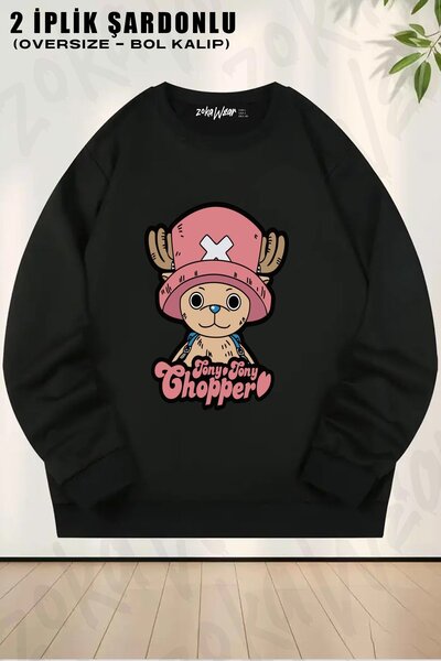 ZOKAWEAR Unisex Tony Tony Chopper cu imprimeu supradimensionat guler rotund S...