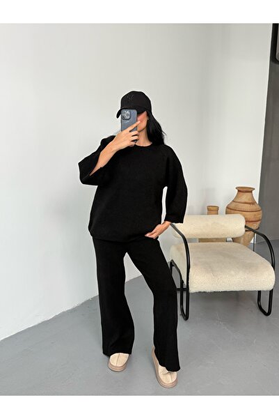 LB Laluna Butik Women's Soft Textured Sweater Pants Knitwear Set