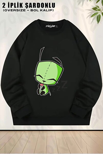 ZOKAWEAR Unisex Invader Zim Gir Sleeping cu imprimeu supradimensionat guler r...