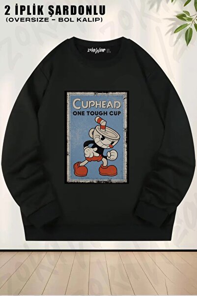 ZOKAWEAR Φούτερ Unisex Cuphead με τύπωμα oversized με λαιμόκοψη
