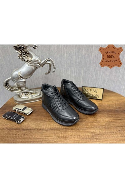 AYAKCİTY أحذية شتوية نصفية للرجال من الجلد الطبيعي مع بطانة من الصوف