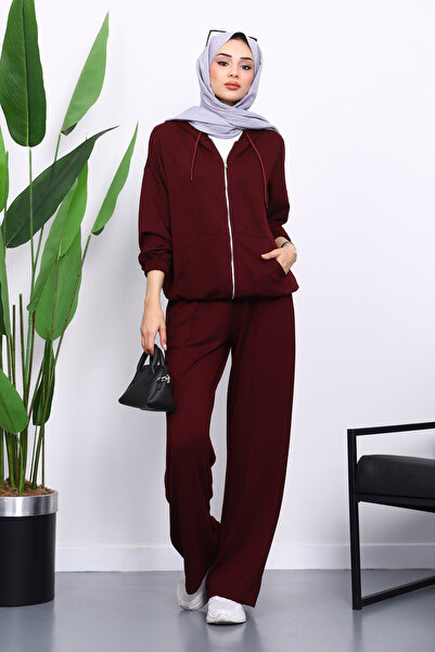 İmajButik Σετ Modal με κουκούλα με φερμουάρ και τσέπες καγκουρό