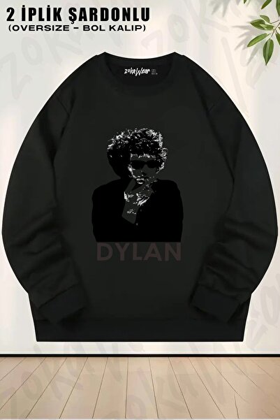 ZOKAWEAR Unisex Bob Dylan cu imprimeu supradimensionat guler rotund Swea tricou