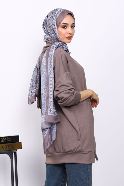 İmajButik Modal Tunic with Mink Collar Detail