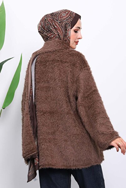 İmajButik Μπουφάν Angora με κουμπιά και λεπτομέρεια με καφέ κασκόλ