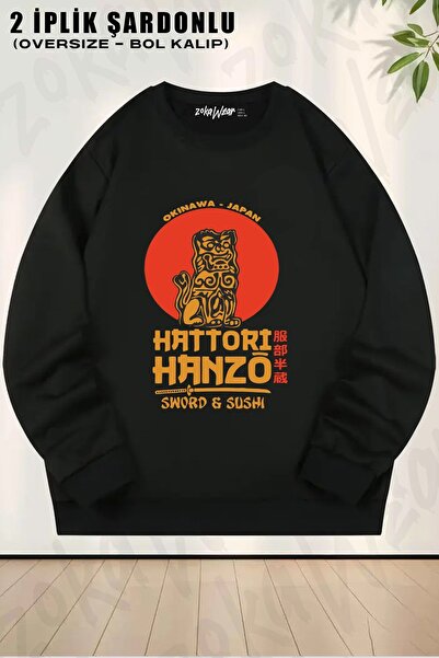ZOKAWEAR سويت شيرت هاتوري هانزو مطبوع قصة فضفاضة برقبة دائرية للجنسين
