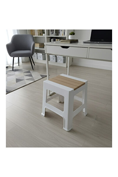 abnturk Genişlik 28x30 Uzunluğu 44 cm Beyaz kahve Dayanıklı Plastik Tabure Bü...