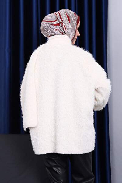 İmajButik Ecru Boat Neck Scarf Jacket