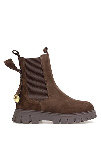 Ayakkabı Fuarı Elit Thalvora Kadın Hakiki Süet Deri Klasik Bot Kahverengi