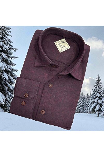 EREN STYLE Cămașă clasică din țesătură de flanel de iarnă, 100% bumbac, cu mâ...