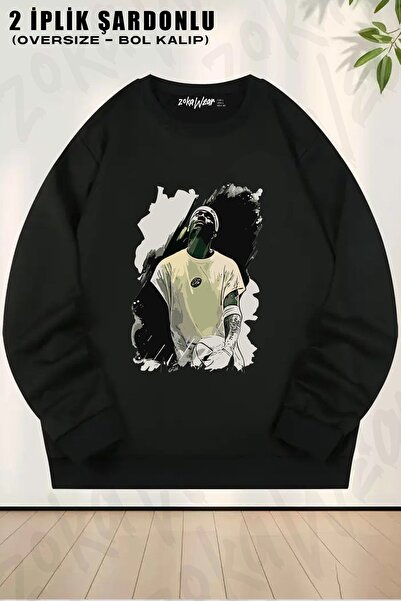 ZOKAWEAR سويت شيرت ألين إيفرسون 5 مطبوع قصة فضفاضة برقبة دائرية للجنسين