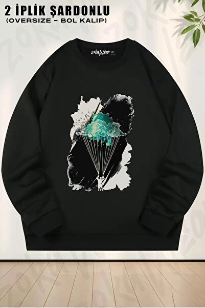 ZOKAWEAR Унісекс Параплан Парапланінг B з принтом Oversize Світшот з велосипедним коміром