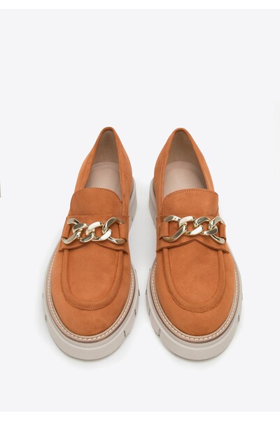 Wittchen Women's Suede Moccasins with Chain on Platform, Brick Red, Brick Red, Suede Leather