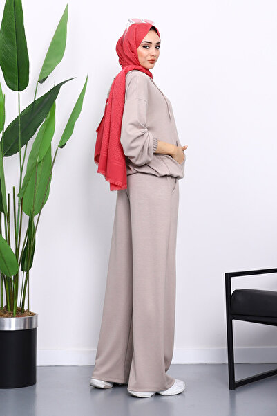 İmajButik Stone Hooded Zippered Kangaroo Pocket Modal Set