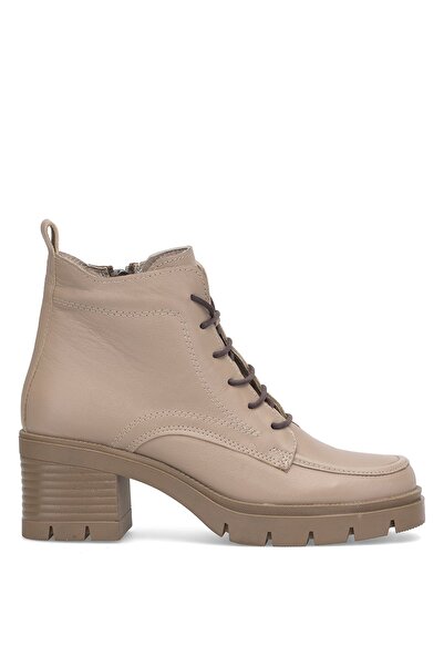 Ayakkabı Fuarı Elit Alvarine Kadın Hakiki Deri Topuklu Bot Bej