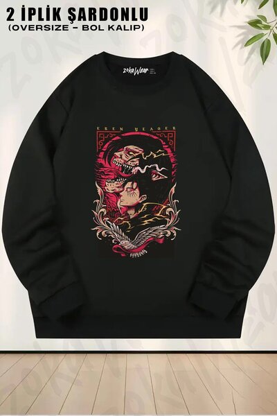 ZOKAWEAR Unisex Attack On Titan Special cu imprimeu supradimensionat guler ro...