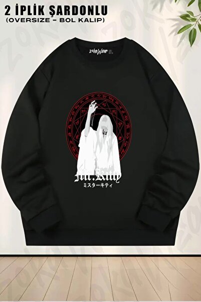 ZOKAWEAR Unisex Mr.Kitty,After Dark Printed Oversized Crew Neck Sweatshirt