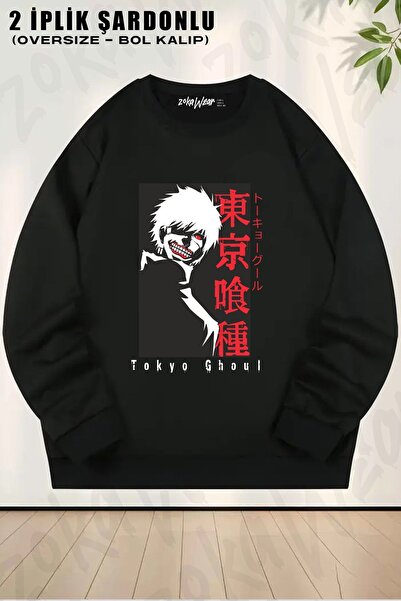 ZOKAWEAR Unisex Anime Tokyo Ghoul cu imprimeu supradimensionat guler rotund S...