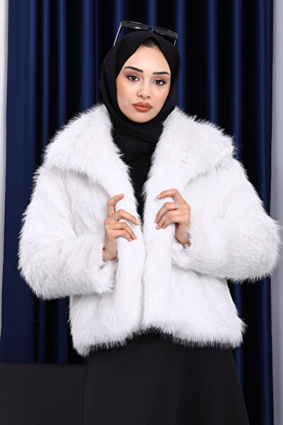 İmajButik Ecru Lined Short Fur Coat