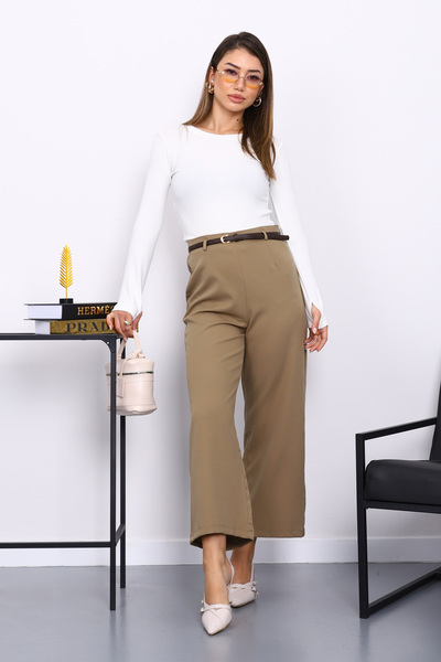 İmajButik Khaki Belted Side Zipper Trousers