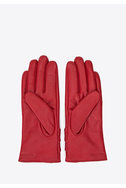 Wittchen Mănuși din piele pentru femei cu fundă mare, piele roșie