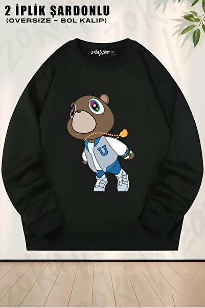 ZOKAWEAR سويت شيرت كاني ويست مطبوع قصة فضفاضة برقبة دائرية للجنسين