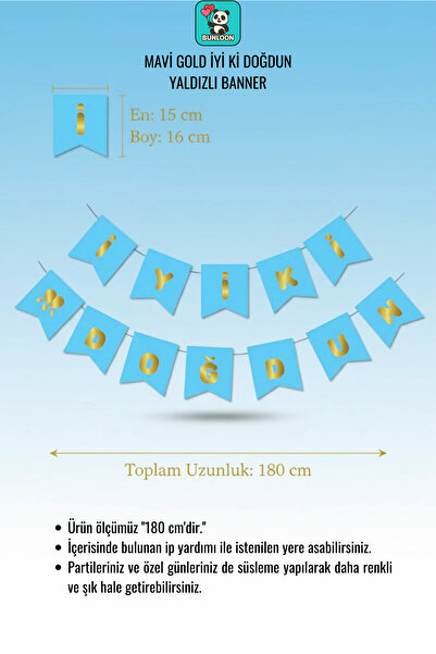 Bunloon Blue Gold Happy Birthday Gilded Banner – Birthday Party Lettering