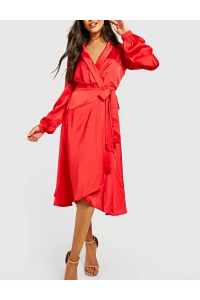 BOOHOO midi dress, red