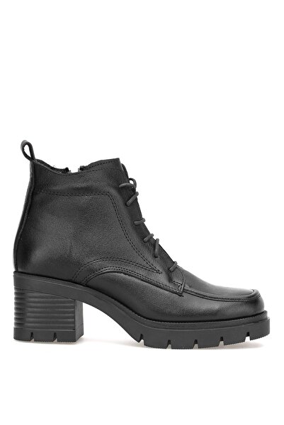 Ayakkabı Fuarı Elit Alvarine Kadın Hakiki Deri Topuklu Bot Siyah