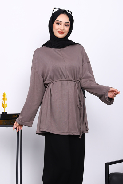 İmajButik Mink Side Slit Waist Drawstring Tunic
