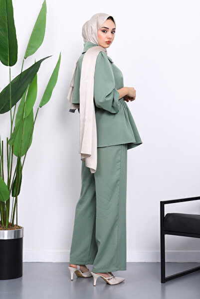 İmajButik Green Double Crepe Tunic Trouser Suit
