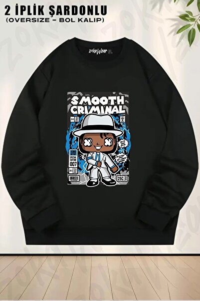 ZOKAWEAR سويت شيرت ميكيل جاكسون سموث كريمينال مطبوع قصة فضفاضة برقبة دائرية ل...