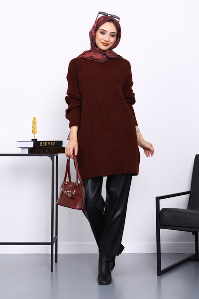 İmajButik Claret Red Crew Neck Knitwear Sweater