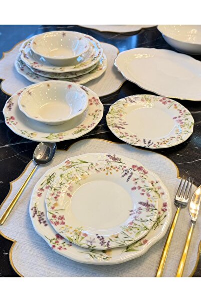 Onedekor 24 Parça 6 Kişilik Porselen Yemek takımı Lavender Bloom Tifany