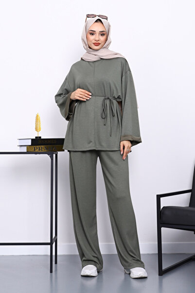 İmajButik Χακί παντελόνι με λουράκια στη μέση με τσέπες Modal Σετ