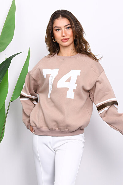 İmajButik Mink Front and Arm Printed Three Thread Sweat