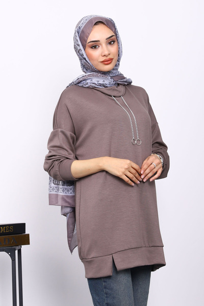 İmajButik Modal Tunic with Mink Collar Detail