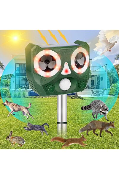 Generic طارد الحيوانات بالموجات فوق الصوتية يعمل بالطاقة الشمسية - مقاوم للماء ومستشعر حركة للقطط والآفات