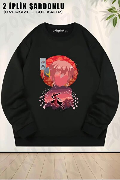 ZOKAWEAR Φούτερ Unisex Gintama με τύπωμα oversized με λαιμόκοψη