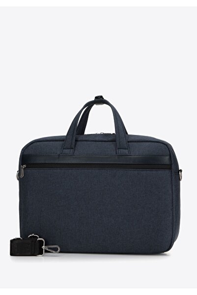 Wittchen Men's 15.6" Laptop Bag with -leather Trim, Navy Blue, Navy Blue Polyester