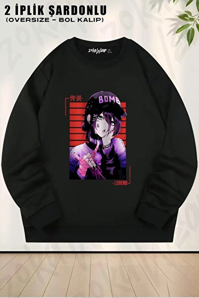 ZOKAWEAR Унисекс суитшърт с голям размер и обло деколте с принт на Chainsaw M...